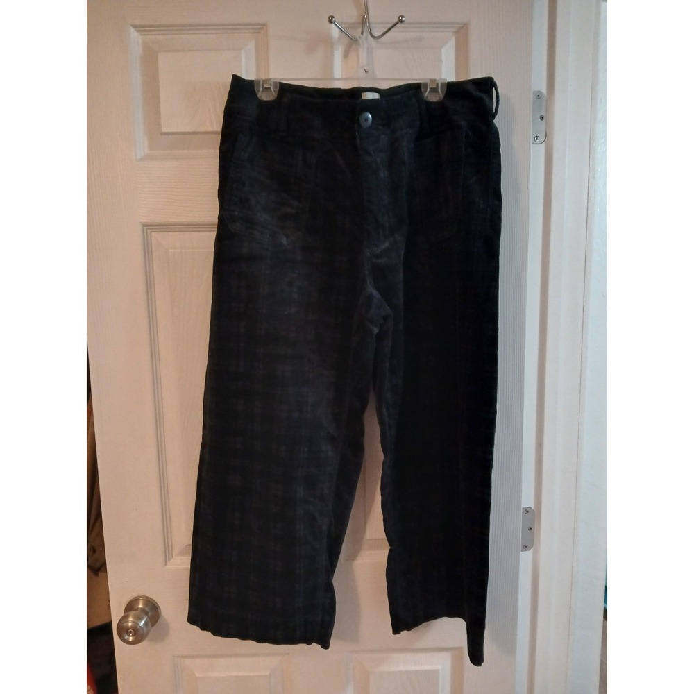 Maeve Anthropologie Colette Corduroy Pants Black Plaid 16 W Wide Leg Cropped